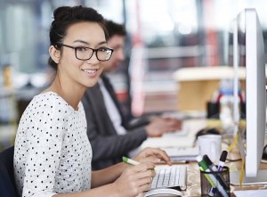 woman working at a computer