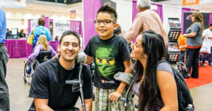 Parents with child who is using crutches