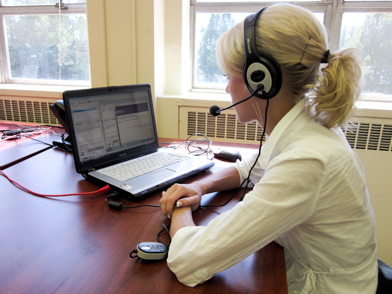 An intern using a headset for one of our virtual platforms in 2011