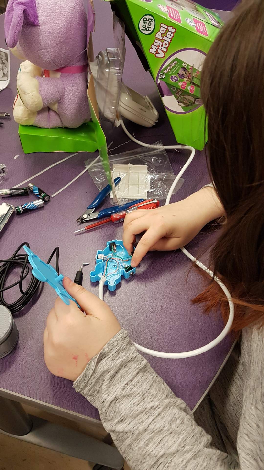 A student working on components