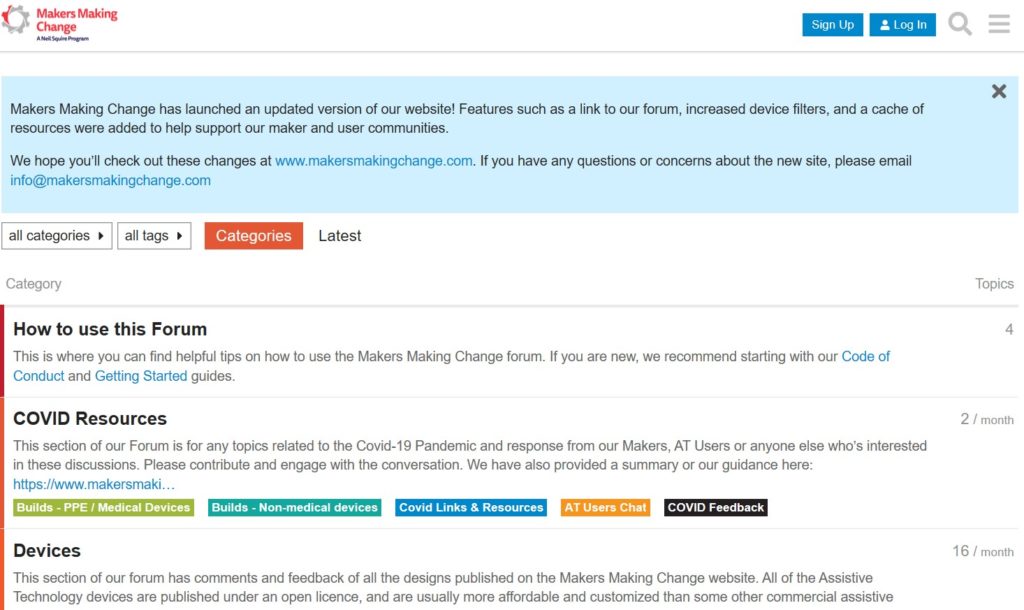 Screenshot of the Makers Making Change forum