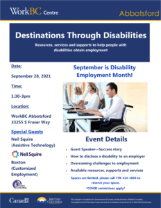 Event poster with image of a man seated in a wheelchair, working on a laptop