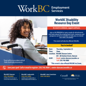 Event poster with woman seated in a wheelchair, smiling. Text including a brief summary, date, time, location, and contact info. Details reproduced in post