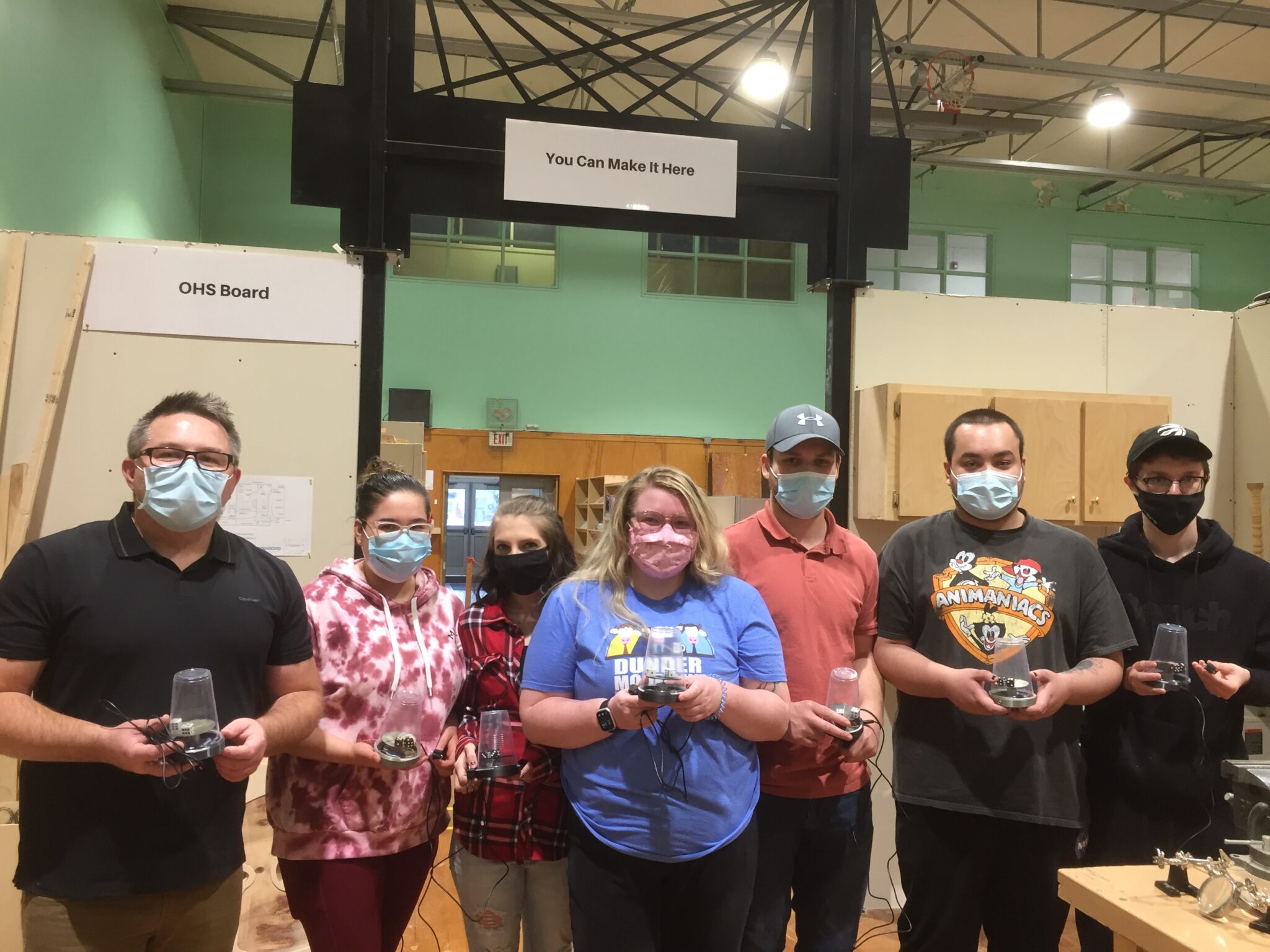 Makers from the Nova Scotia Community College’s Disability Supports and Services program show off their dice spinners