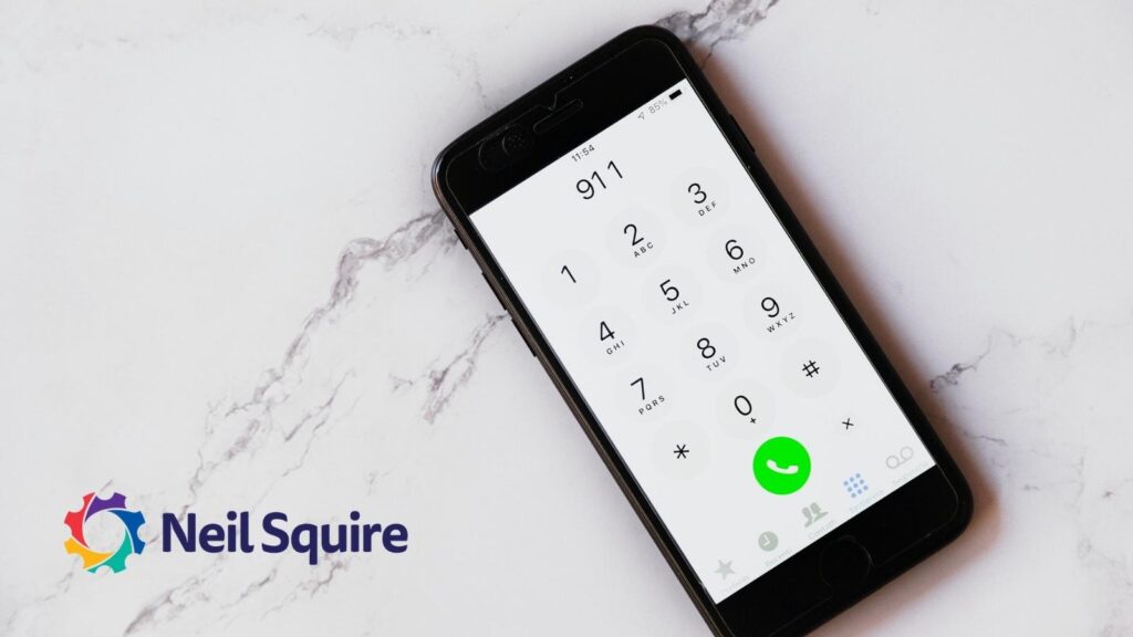 an image of a phone dialed to 911 with the Neil Squire logo