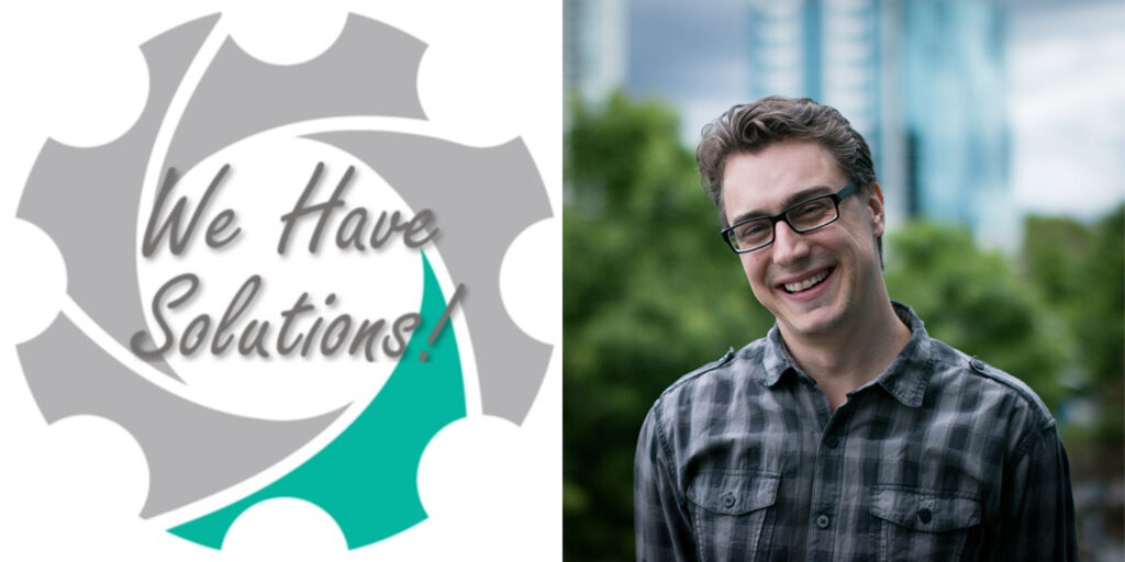 "We Have Solutions!" logo and an image of Chad