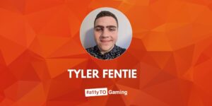 an image of Tyler, with text: "Tyler Fentie, #a11yTO Gaming"