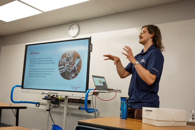 MMC outreach intern Stephan presenting to a class