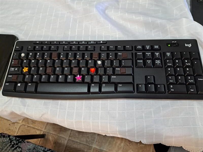 Amira's keyboard with the raised stickers.