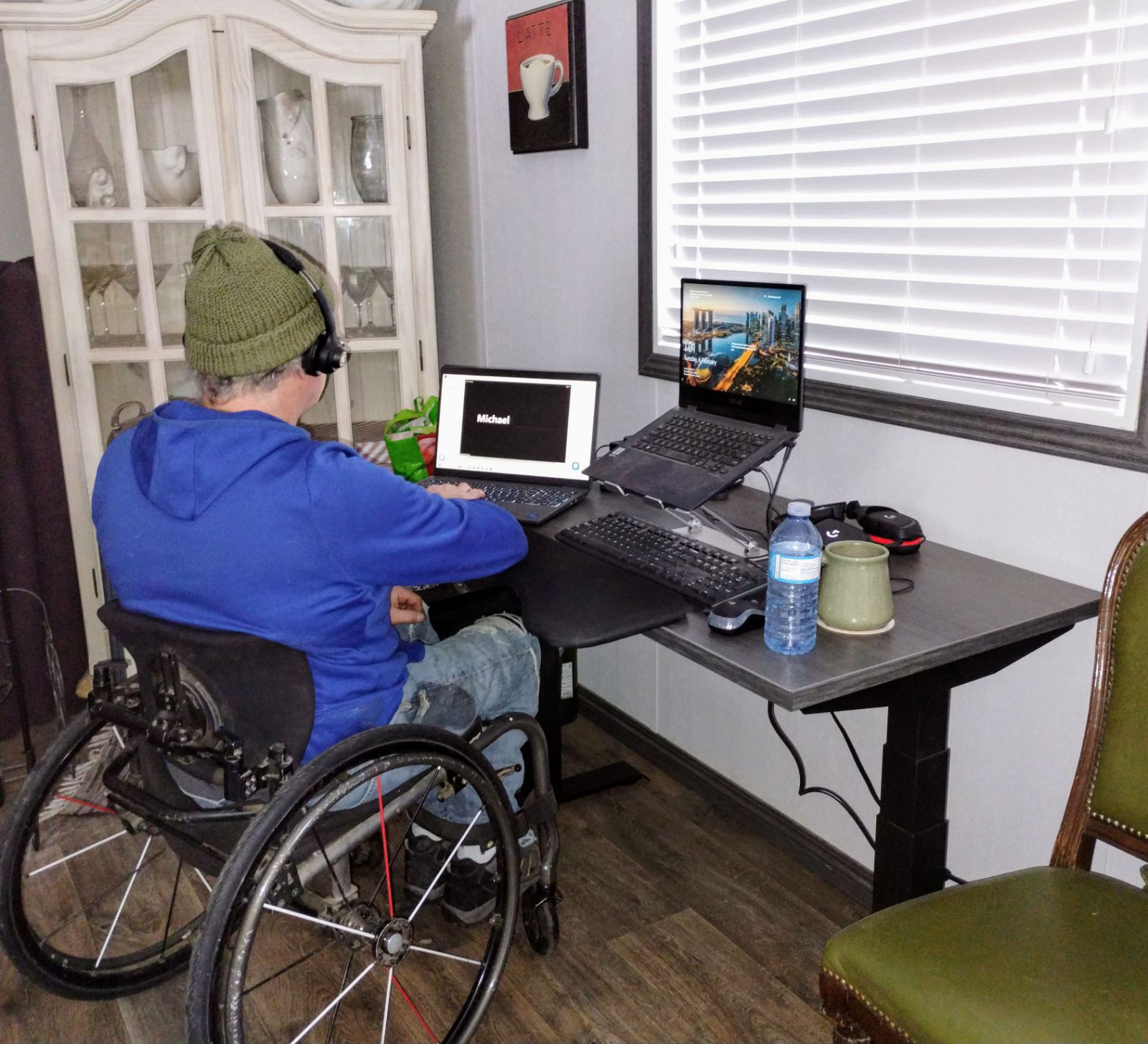 Mike working at his home office set-up.