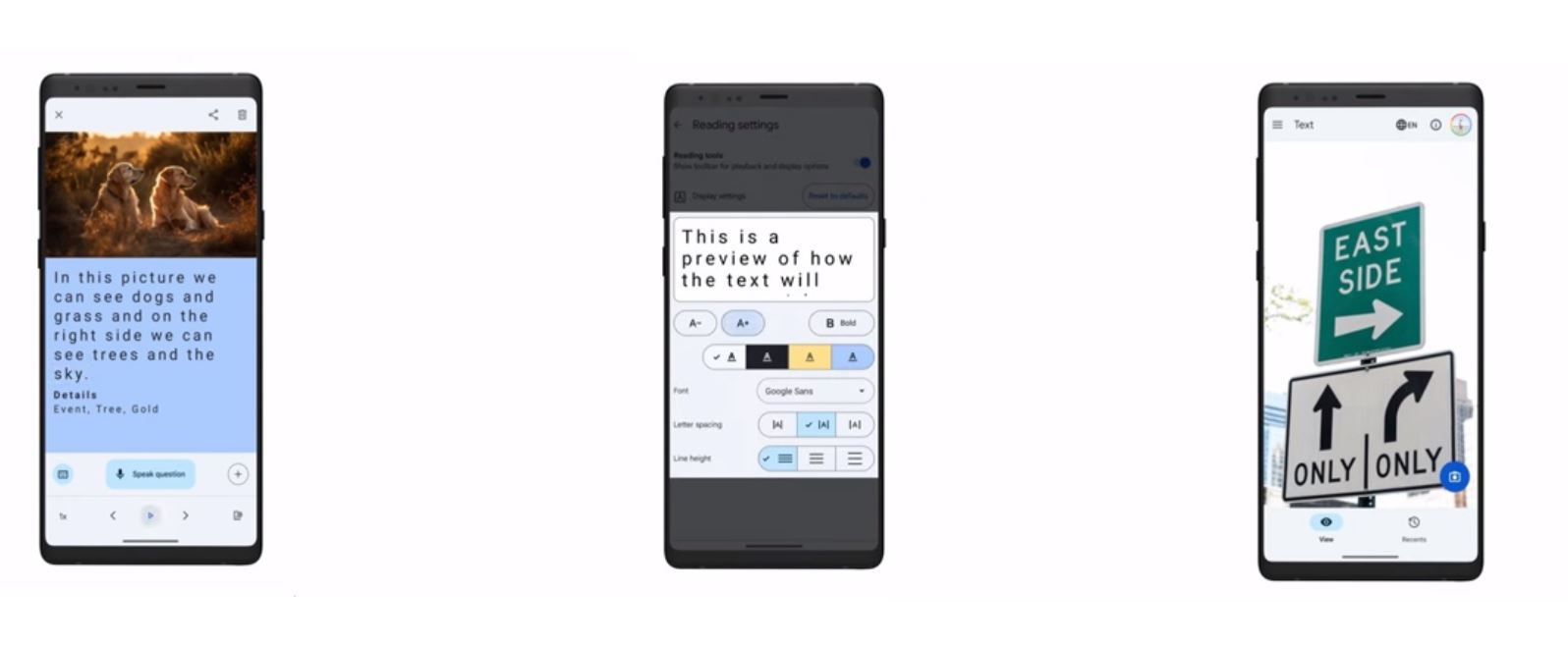 The phone demonstrating image mode, settings, and explore mode. 