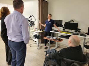 Occupational therapist Zorana Ciric demonstrates assistive technology.