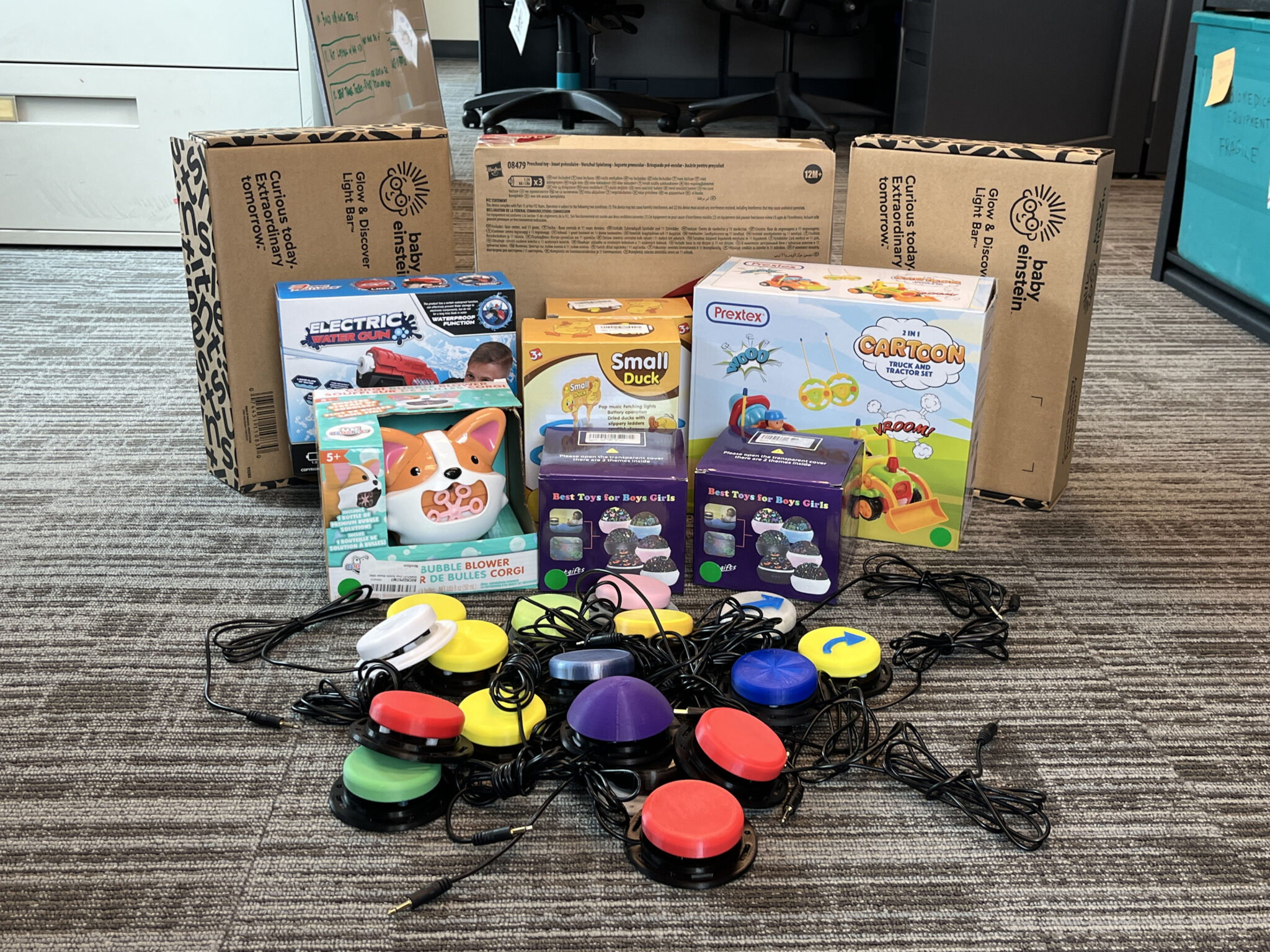 The adapted toys and switches.