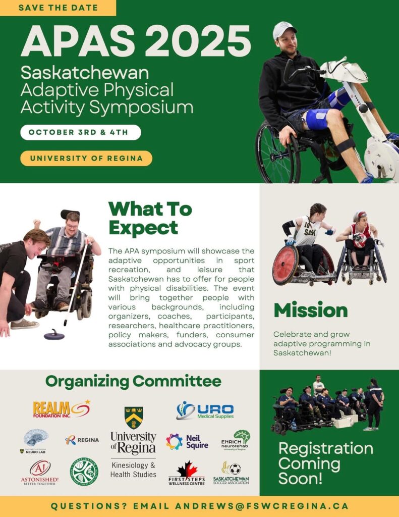Event poster for the Saskatchewan Adaptive Physical Activity (APA) Symposium.