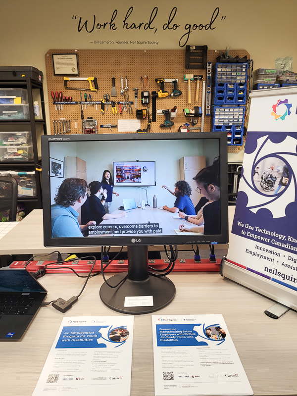 A video on Empower3D with the Makers Making Change workbench in the background.
