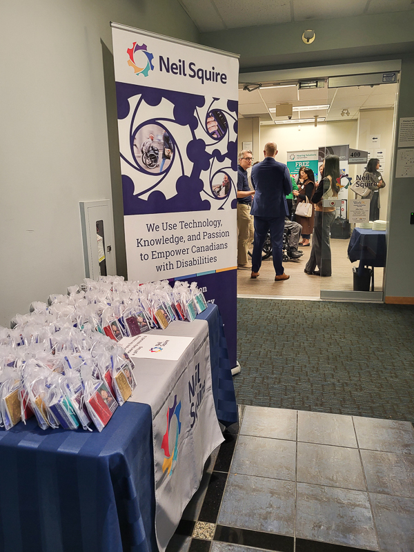 The gift bags and Neil Squire sign outside the office.