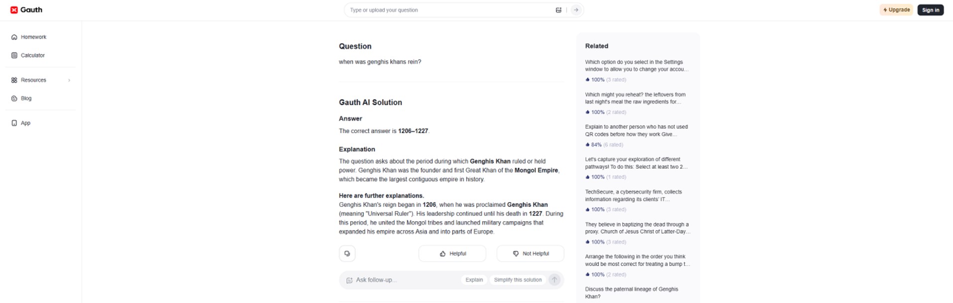 A screenshot of Gauth in use.