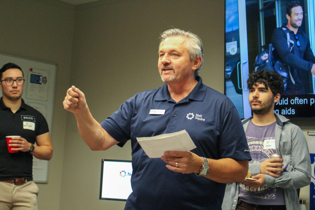 Nate talking to a crowd.