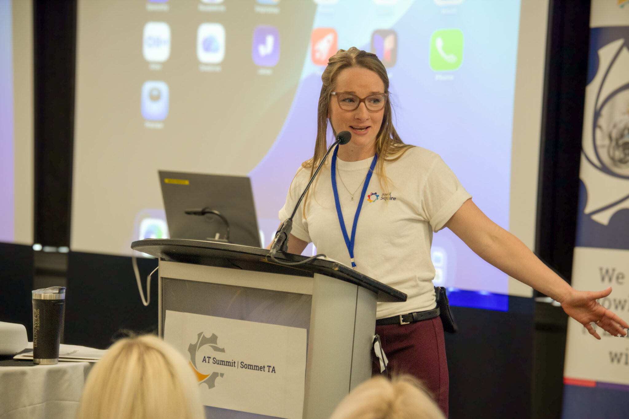 Erin LeBlanc presents to the crowd.