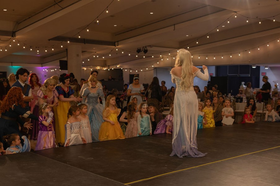 A performer performing to the crowd.