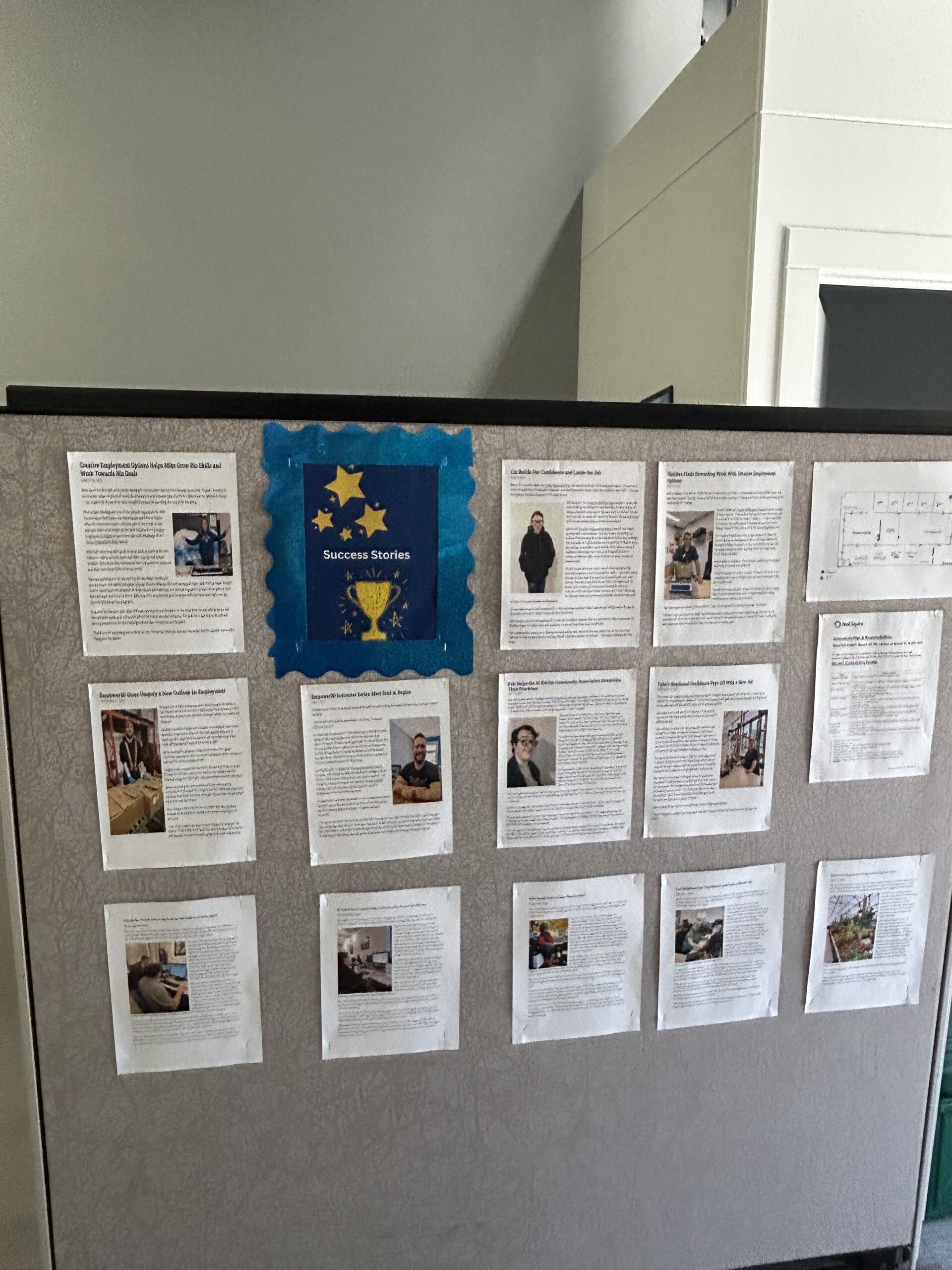 Neil Squire success stories on a bulletin board.