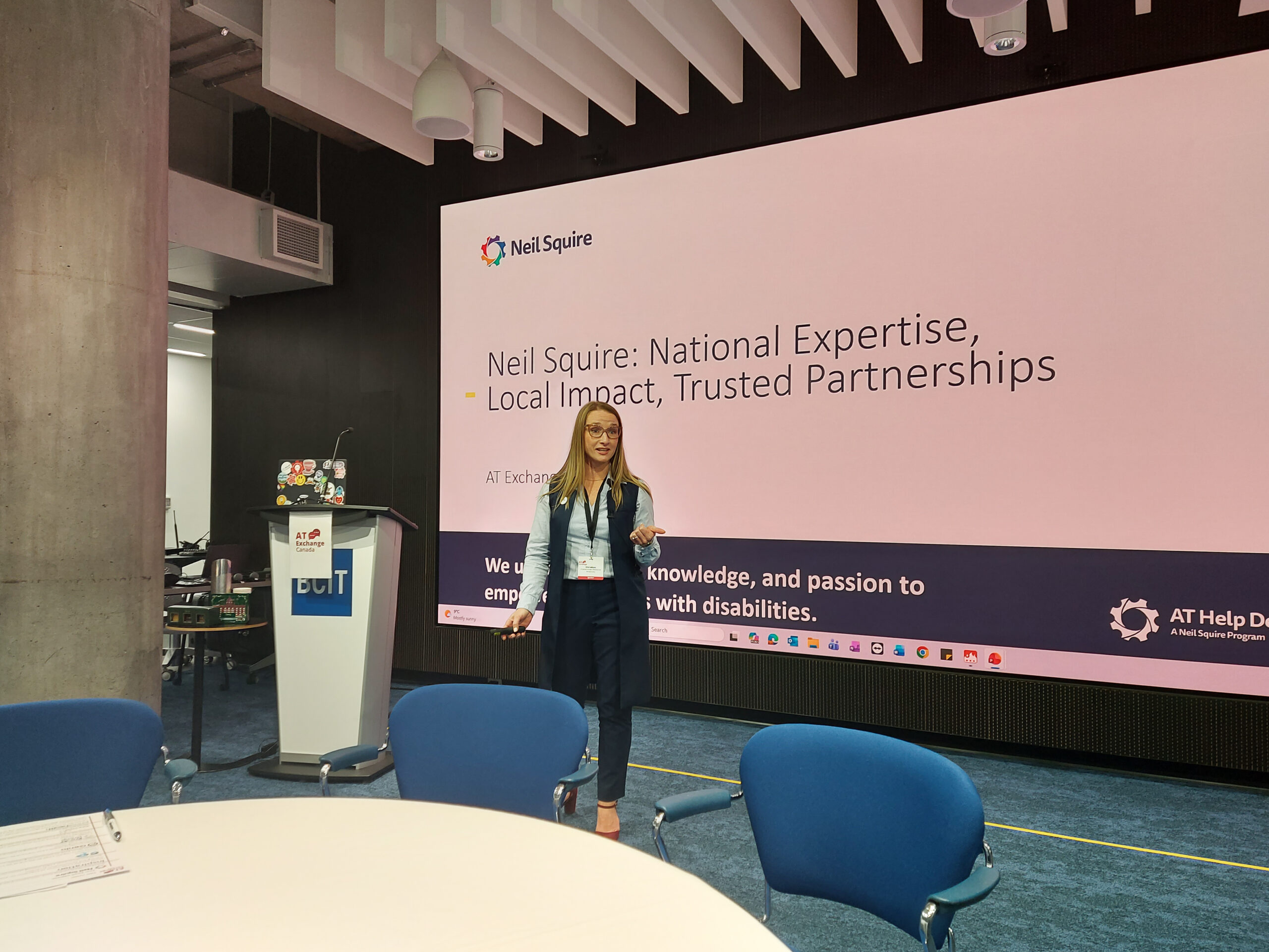 Erin presenting on "Neil Squire: National Expertise, Local Impact, and Trusted Partnerships".